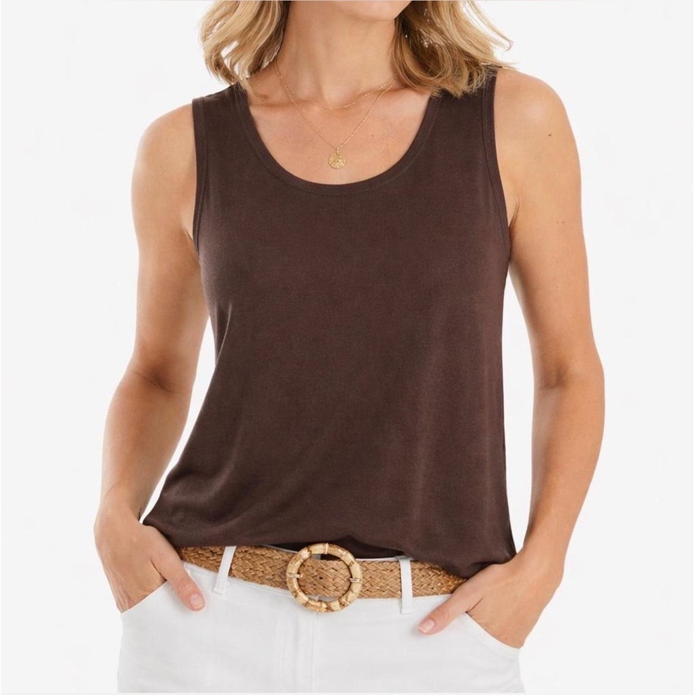 Chico's Travelers Size 3 US Xl Brown Slinky Scoop Neck Stretch Tank Whimisigoth